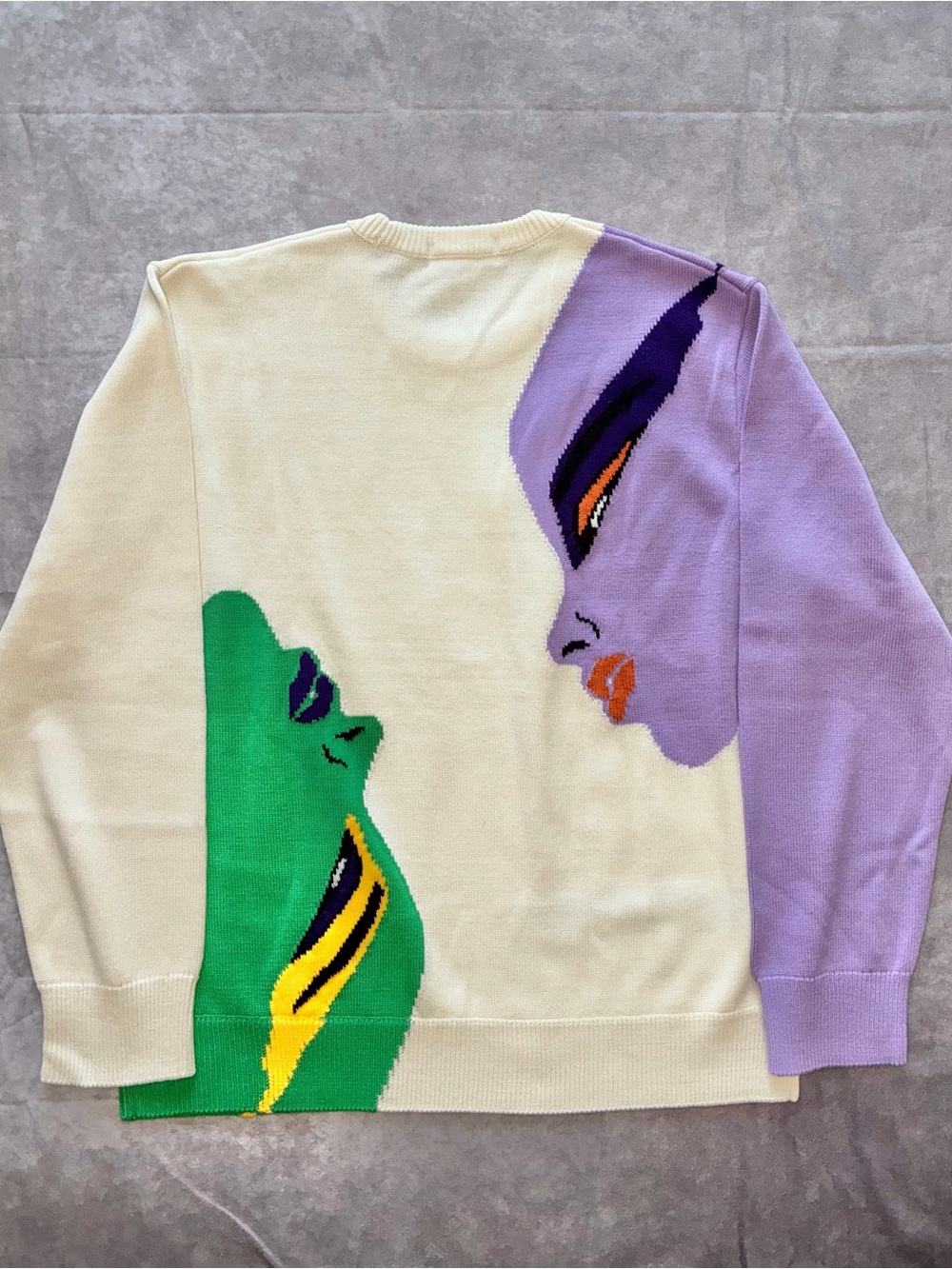 Supreme Cream/Lavender/Green Artist Face Intarsia Crewneck Sweater - Picture 3 of 4